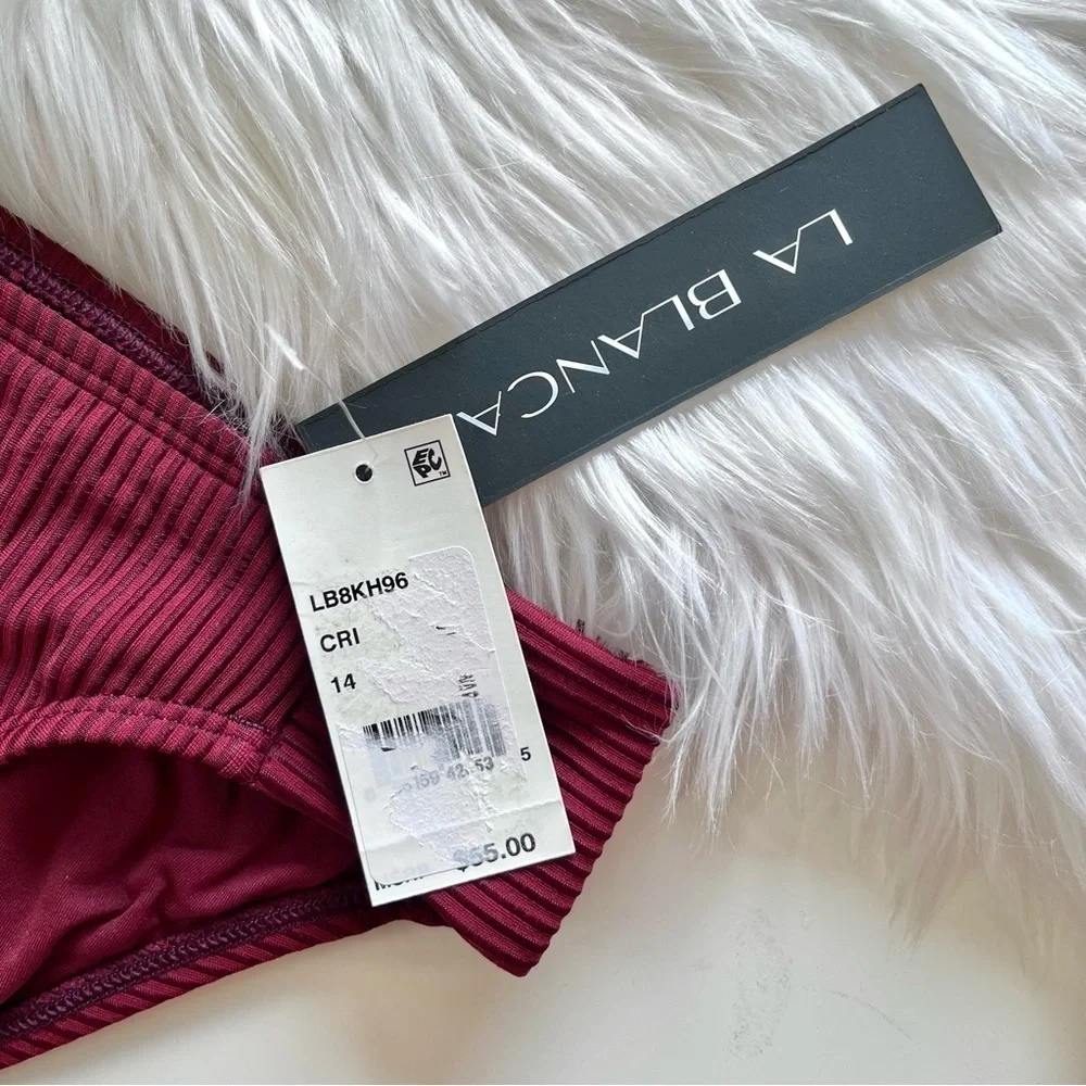 La Blanca Sun Sation Side Shirred Ribbed Burgundy Bikini Swim Bottoms